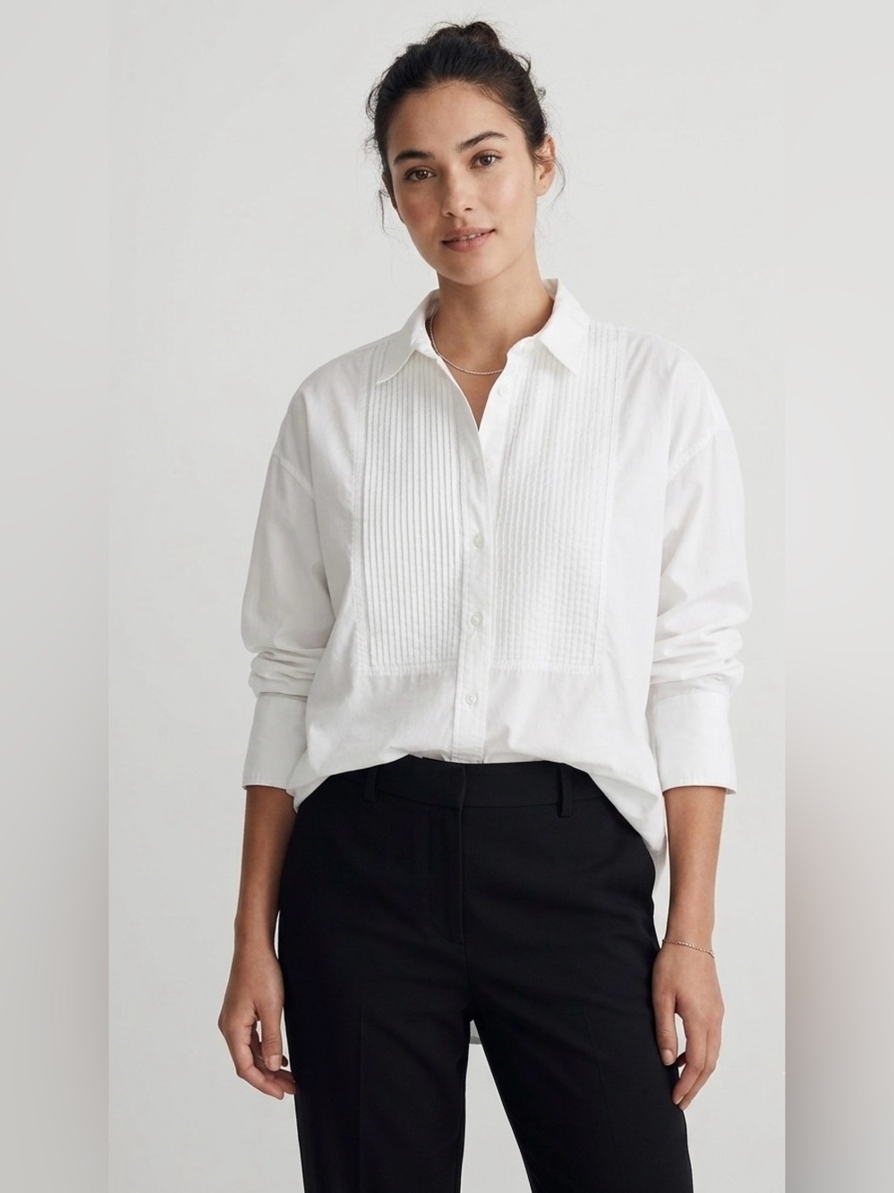 Madewell White Pin-Tucked Tuxedo Bib Button Down Shirt Size Medium Oversized